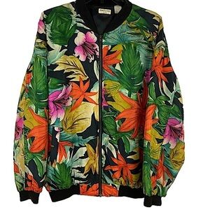 Vintage 80s Tropical Floral Print Jacket 100% Silk Robert Stock Ltd Size Large